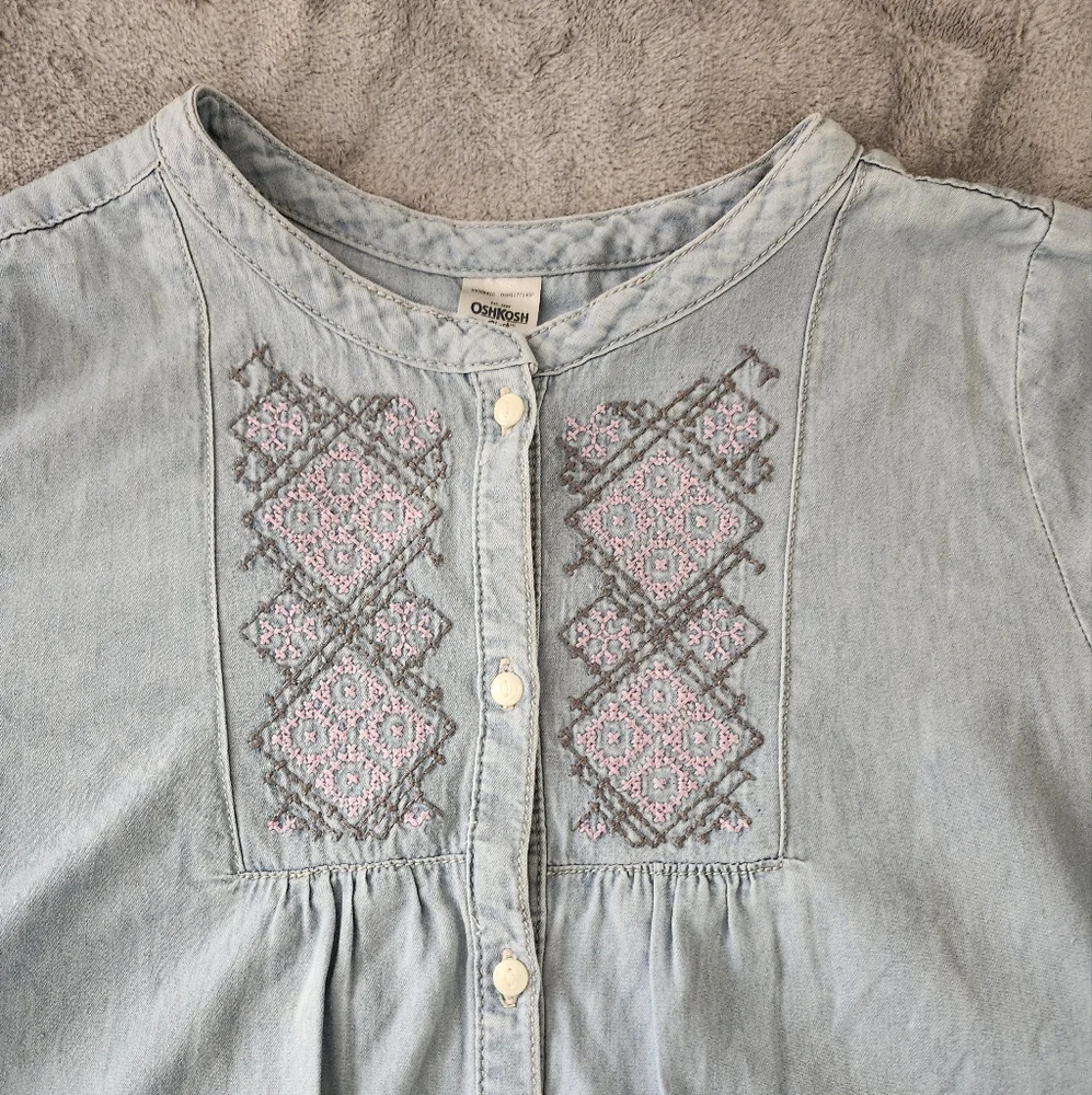 OshKosh B'gosh Chambray Embroidered Long Sleeve Button Down Tunic Blouse Size:14